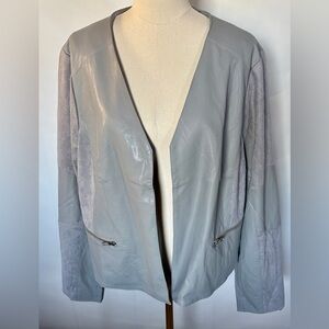 NEW w/Tags Skies Are Blue Gray Faux  Leather Open Front Women's Blazer Size 3